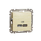 Подвійна USB-розетка типу А+С береза [SDD180402] ABS-UV Sedna Design&Element Шнейдер Електрік