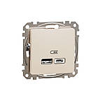 USB розетка тип A+C 24А бежева [SDD112402] ABS-PC Sedna Design&Element Шнейдер Електрік