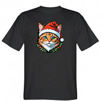 Мужская футболка Новогодний котик в шапке Санты