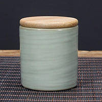 Керамическая баночка Tea Storage Jar Green для чая Матча с бамбуковой крышкой