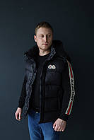 Мужской черный жилет Moncler с нашивкой, мужская безрукавка Монклер с перьями гуся, жилетка теплая черная