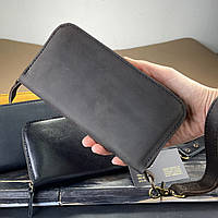 Шкіряний гаманець на круговій блискавці YKK темно-коричневого кольору