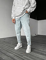 Стильные мужские джинсы Мом, молодежные джинсовые штаны свободные удобные светло-голубые Difransel