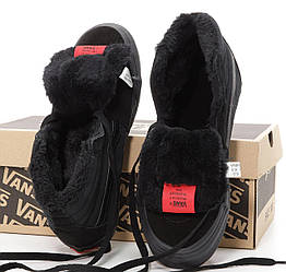 Чоловічі та жіночі зимові кеди Vans Sk8-Hi Mid Black (чорні) Високі кеди Ванс СК-8 Хай Мід замш хутро Унісекс В'єтнам