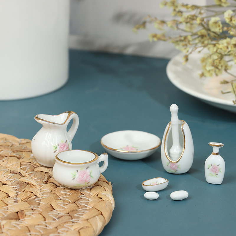 Мініатюра керамічний набір для ванної Білий з квіткою, фото 1