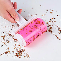 Липкий многоразовый ролик для чистки одежды от шерсти животных пыли волос Розовый