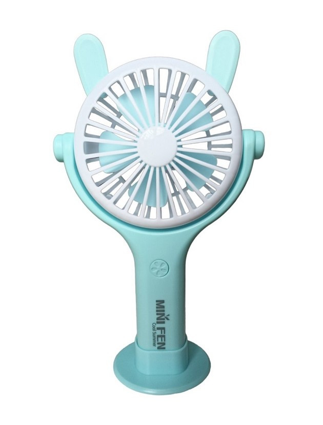Вентилятор ручний акумуляторний Mini Fan CS092-4 з вушками, підставкою, підсвічуванням та USB-зарядкою Блакитний, фото 1