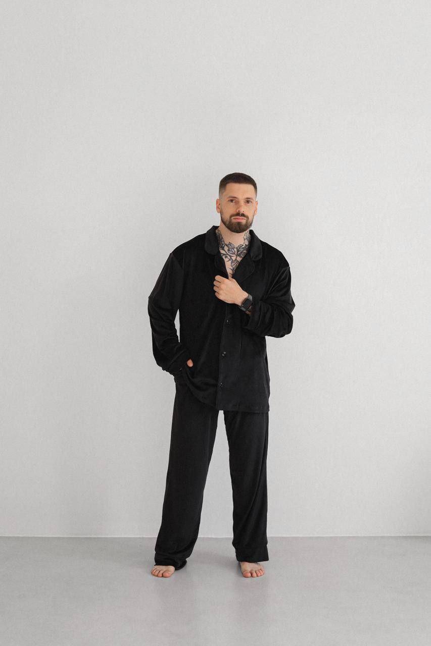 Чоловіча піжама «Michael» з велюру чорного кольору гарний велюровий хатній одяг для чоловіків