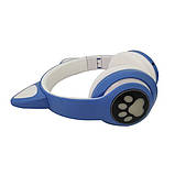 Навушники бездротові Cat Ear VZV-24M Bluetooth з різнобарвною LED-підсвіткою і котячими вушками (53610-E) Сині, фото 2
