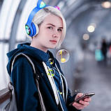 Навушники бездротові Cat Ear VZV-24M Bluetooth з різнобарвною LED-підсвіткою і котячими вушками (53610-E) Сині, фото 4