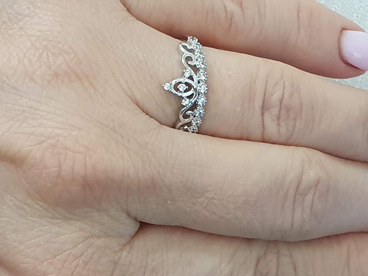 Срібне кільце Корона з фіанітами. 90101019 17,5