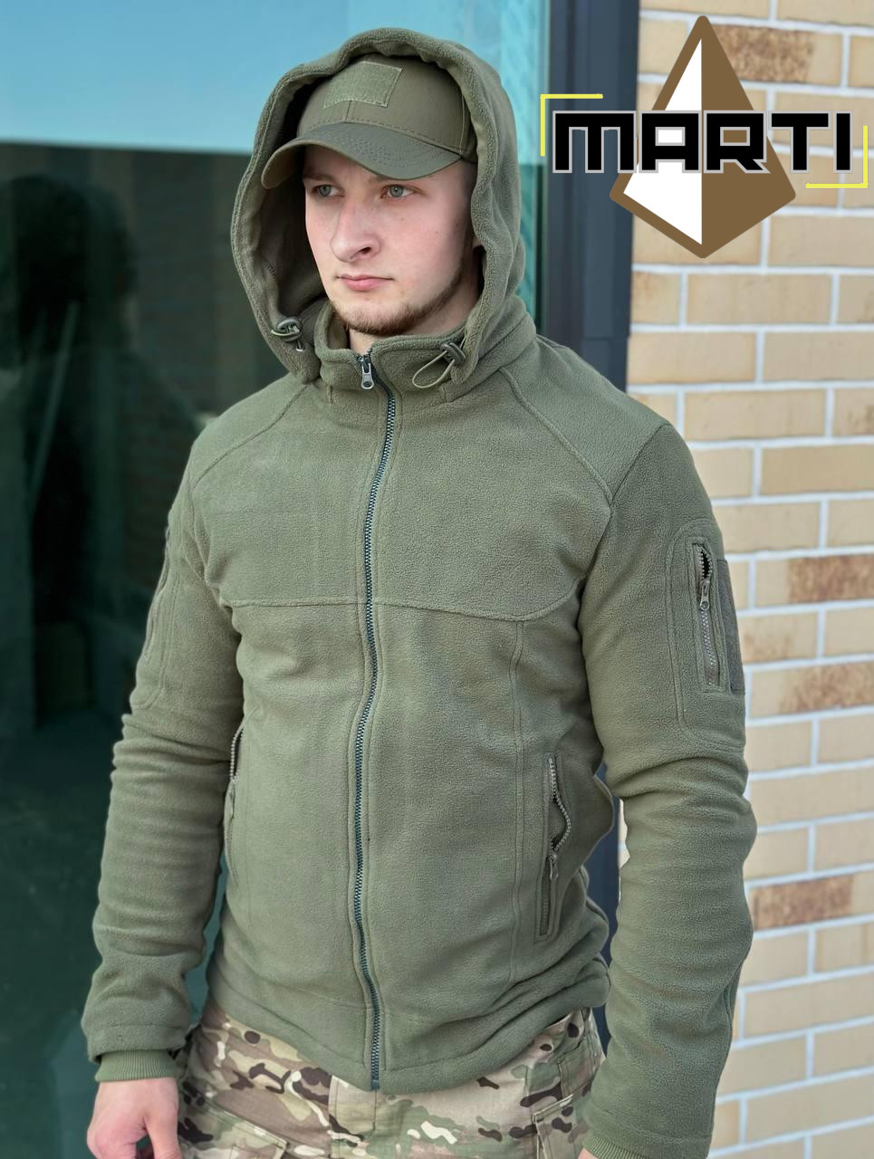 Тактична куртка флісова кофта з капюшоном олива Тепла флісова кофта куртка з капюшоном ЗСУ
