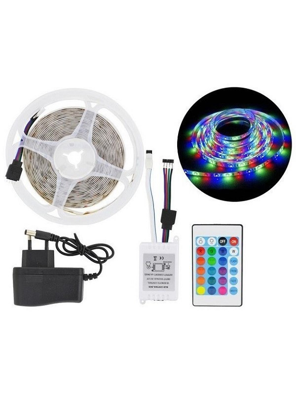 Світлодіодна стрічка SMD 3528 RGB (54 LED/m) 5 метрів на силіконі з блоком та пультом керування (25251-E)