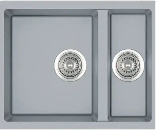 Гранітна мийка на кухню Fabiano Quadro 56x46x15 Grey Metallic, сіра півторачашева, універсальна установка, фото 1