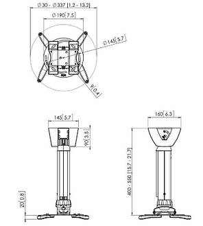 Кронштейн для проєктора телескопічний стельовий Vogel's PPC1540W (білий), фото 3