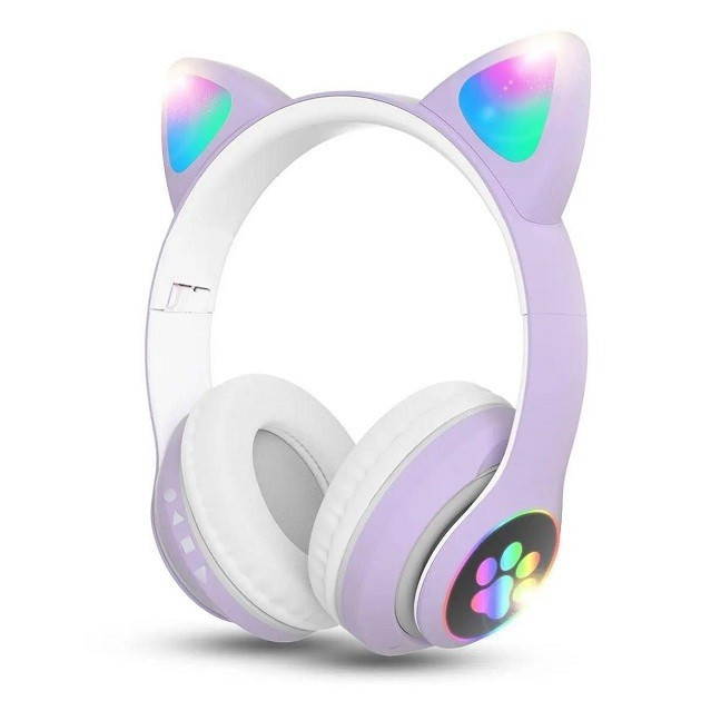 Навушники бездротові Cat Ear VZV-23M Bluetooth з RGB підсвіткою і котячими вушками (53616-E) Бузкові