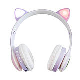 Навушники бездротові Cat Ear VZV-23M Bluetooth з RGB підсвіткою і котячими вушками (53616-E)  Бузкові, фото 4