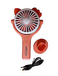 Вентилятор ручний акумуляторний Mini Fan CS092-2 з вушками, підставкою, підсвічуванням та USB-зарядкою Помаранчевий, фото 5
