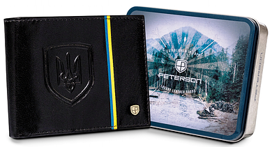 Чоловіче шкіряне портмоне чорне Peterson в подарунковій упаковці