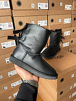 Высокие женские Угги с бантиком. Классные угги женские Ugg Bailey Bow II Boot Black Leather.