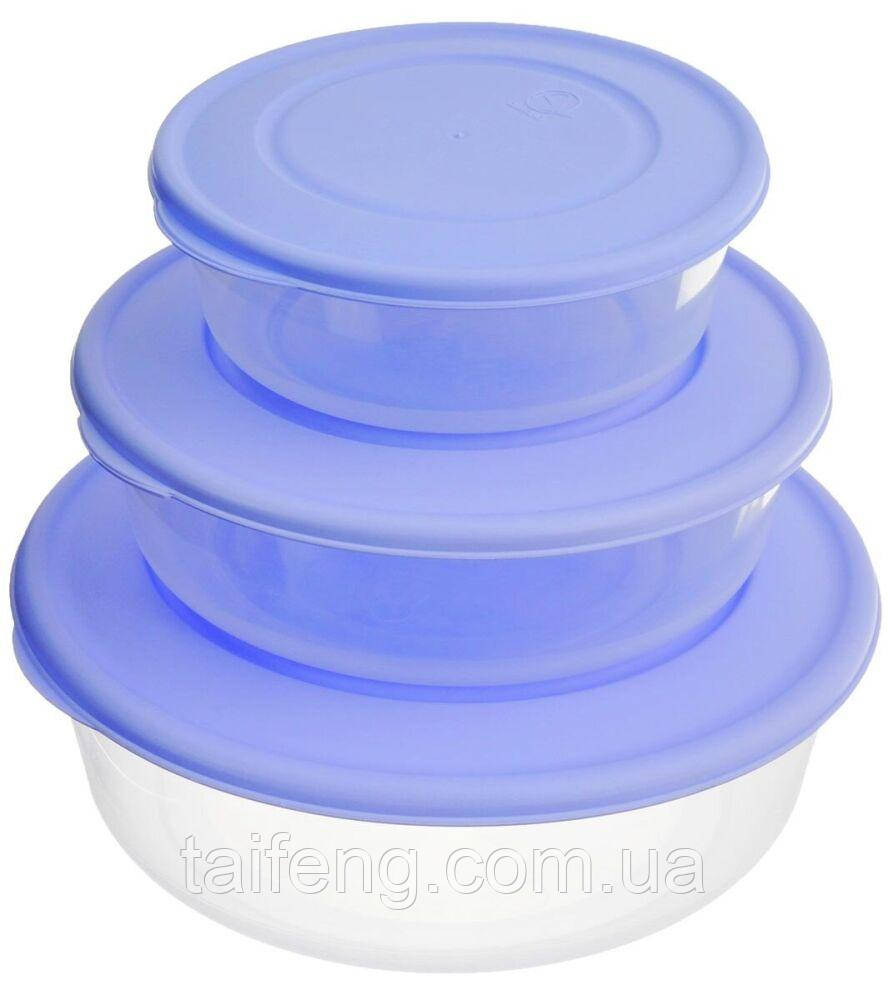 Набір круглих контейнерів для харчових продуктів Алеана 3 в 1 синій 167030