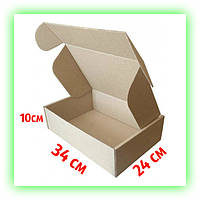 Коробка самосборная картонная бурая 340х240х100 мм крафт коробки для упаковки подарков и сувениров (От 50 шт.)