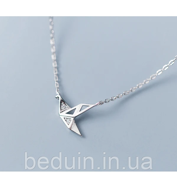 Срібна підвіска, ланцюжок на шию "Пташка Миру" з фіанітами — срібло 925 проби EGYPT SILVER
