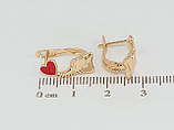 Сережки дитячі Xuping Позолота 18K англійський замок "Слоники з червоними серцями", фото 2