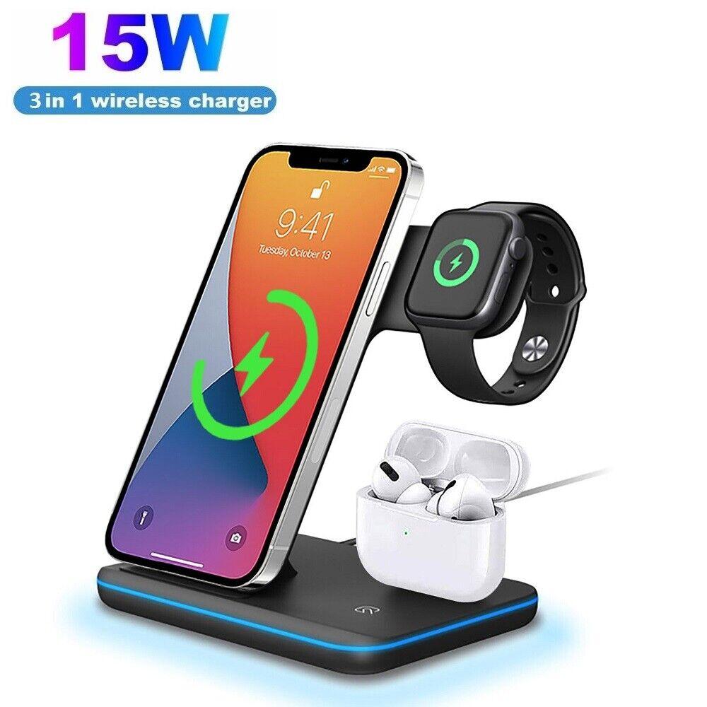 Бездротовий зарядний пристрій Fast Wireless Charger 3/1 15W, Портативна зарядна станція, Портативна зарядна станція
