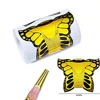 Форма для наращивания ногтей широкая (Бабочка золото с черным) 300 штук в рулоне