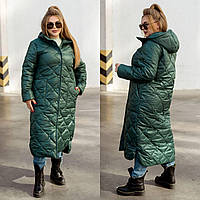 Зимнее стеганое женское пальто с капюшоном зеленое (7 цветов) ЮР/-2412 62/64