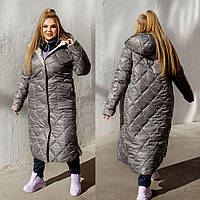 Зимове стьобане жіноче пальто з капюшоном сіре (7 кольорів) ЮР/-2412