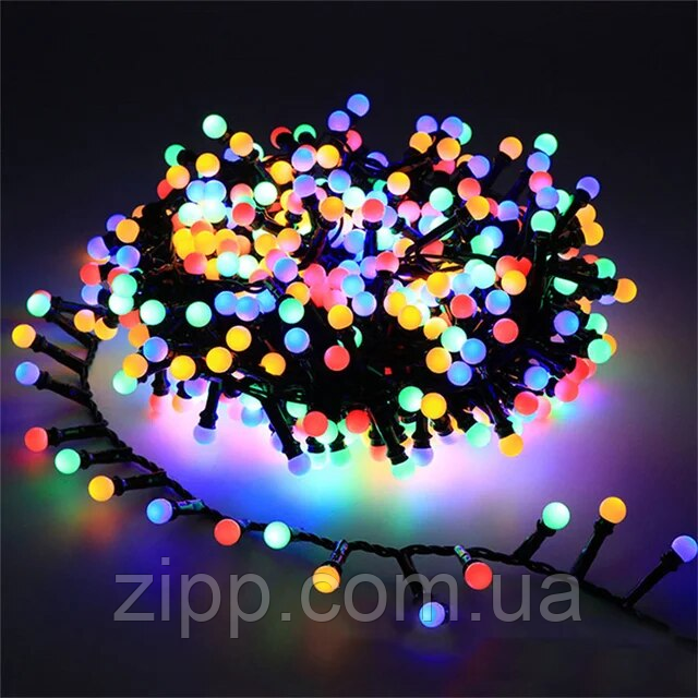 Гірлянда матова кулька 500 LED різнокольорова Чорний провід