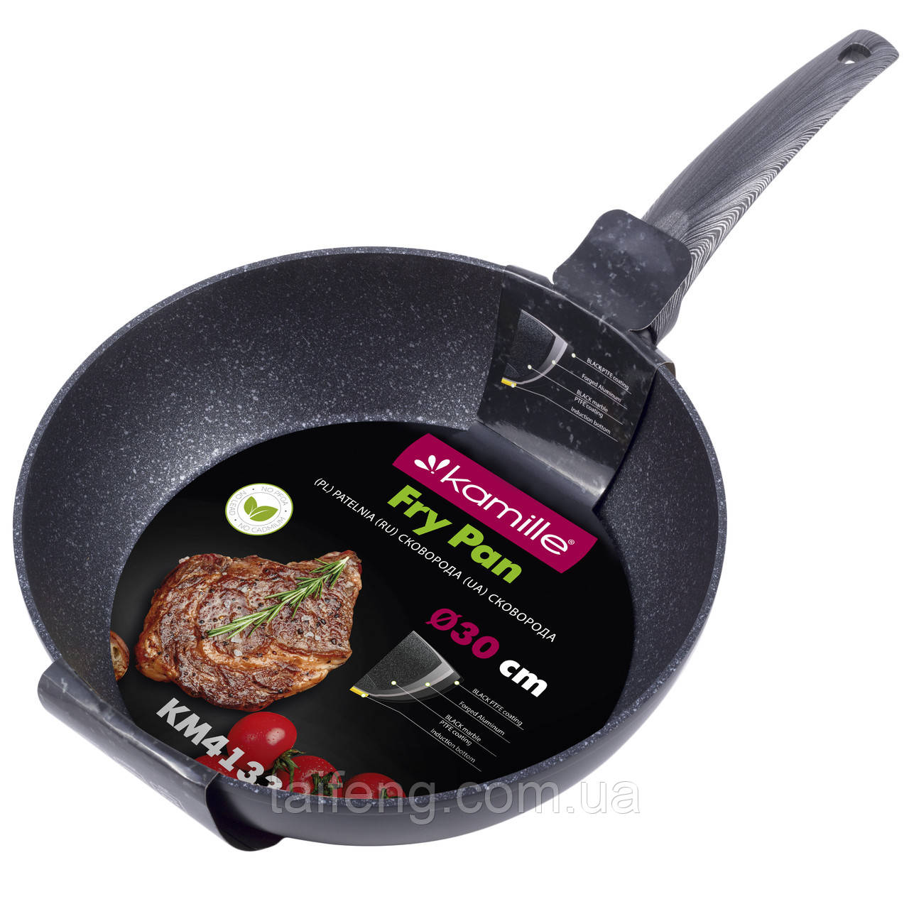 Сковорода алюмінієва з антипригарним покриттям 30 см Kamile black marble KM-4133