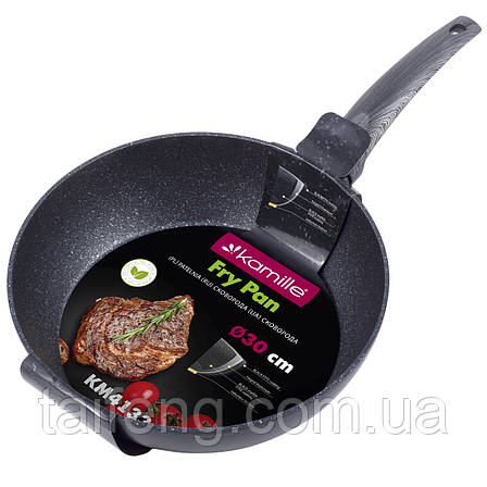 Сковорода алюмінієва з антипригарним покриттям 30 см Kamile black marble KM-4133, фото 1