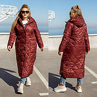 Зимове стьобане жіноче пальто з капюшоном бордове (7 кольорів) ЮР/-2412