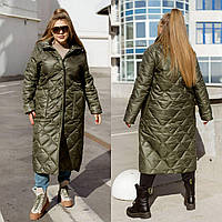 Зимове стьобане жіноче пальто з капюшоном хакі (7 кольорів) ЮР/-2412