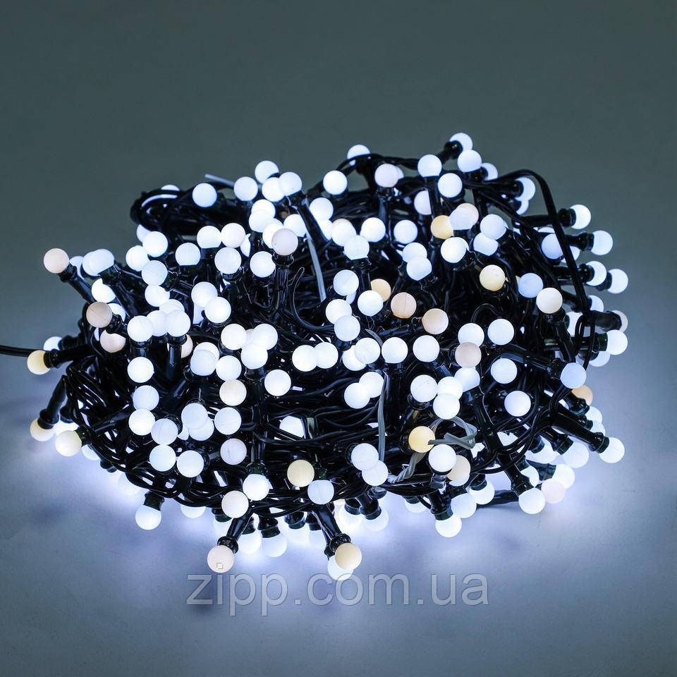 Гірлянда матова кулька 300 LED Холодний білий Чорний провід, фото 1
