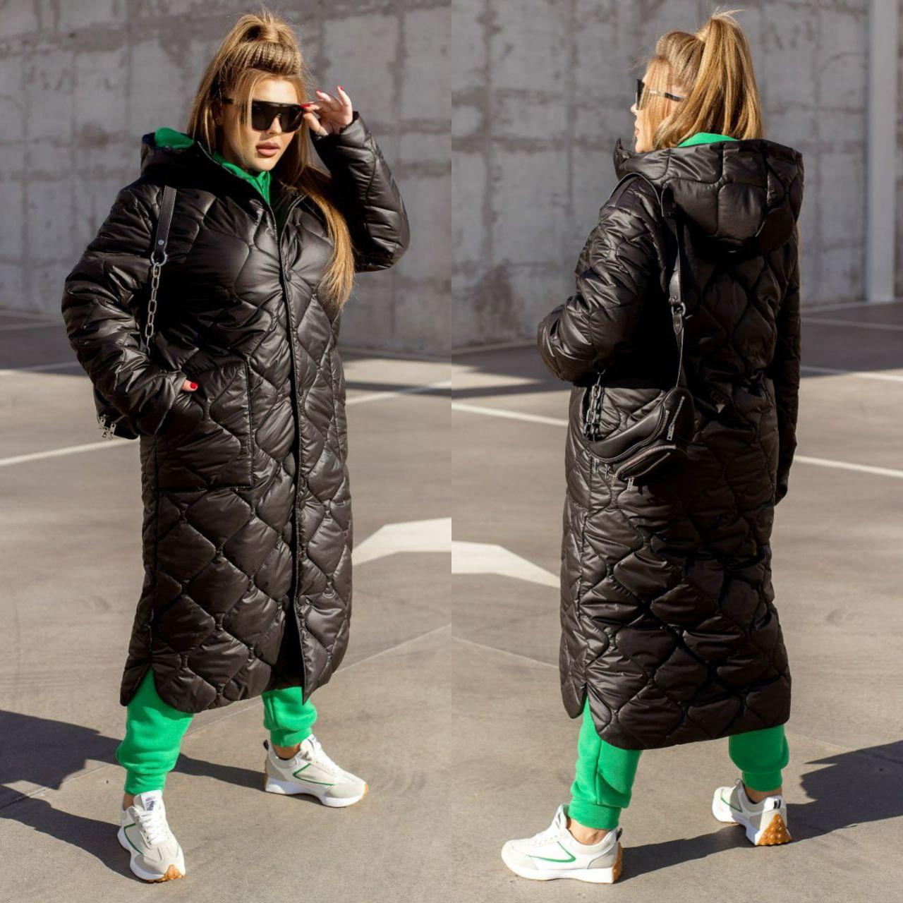 Тепле зимове пальто жіноче чорне великих розмірів