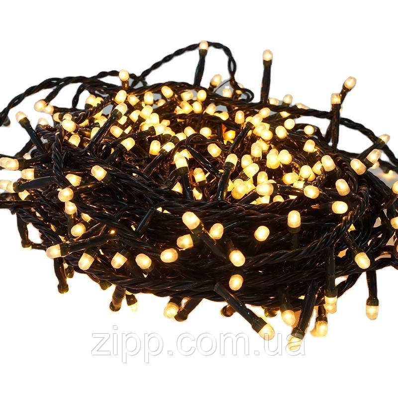 Гірлянда матова кулька 200 LED Теплий білий Чорний провід