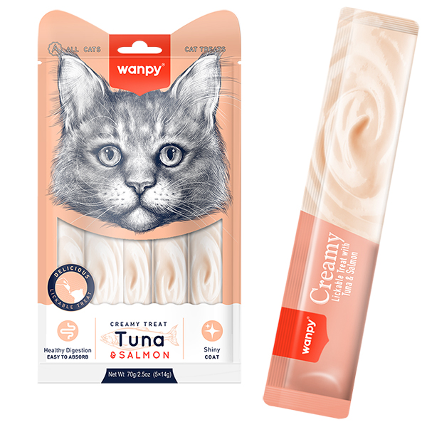 Рідкі ласощі для котів Wanpy (Ванпі) Creamy Lickable Treats Tuna & Salmon з тунцем та лососем 5 шт