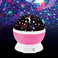 Детский круглый вращающийся LED ночник StarMaster / Cветодиодная USB лампа проектор звездное небо розовый