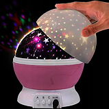 Дитячий круглий обертовий LED-нічник StarMaster/Cвітлодіодна USB лампа проєктор зоряне небо рожевий, фото 3