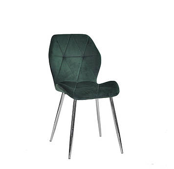 Оксамитовий стильний стілець на хромованих ніжках Remi CH у вітальню, кухню, кафе зелений оксамит