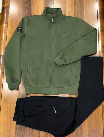 Теплий чоловічий спортивний костюм Nike без капюшона, чоловічий спортивний костюм Найк зимовий із прямими штанами, фото 1