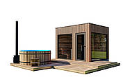 Modular sauna 3.5x2.3m with panoramic window Gartensauna-19 from Thermowood turnkey from the manufacturer