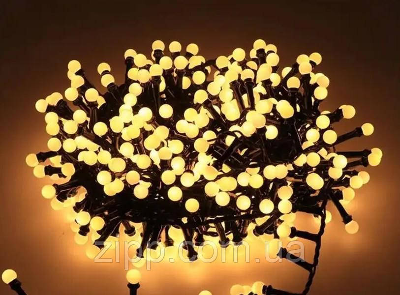 Гірлянда матова кулька 500 LED Теплий білий Чорний провід