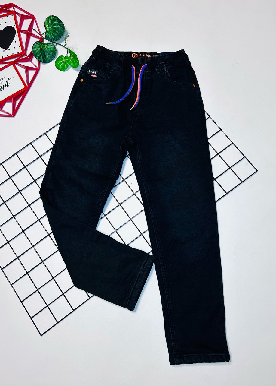 Теплі чорні джинси  на хутрі для хлопця .Утеплені джинси підліткові.розмір 152,176 см