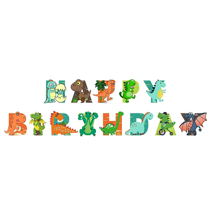 Гірлянда паперова Happy Birthday Діно Малюки | Різнокольоровий, фото 1