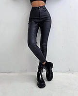 Женские стильные базовые трендовые обтягивающие кожаные штаны скини на флисе и без флиса (черный) 42/44, Эко-кожа на флисе